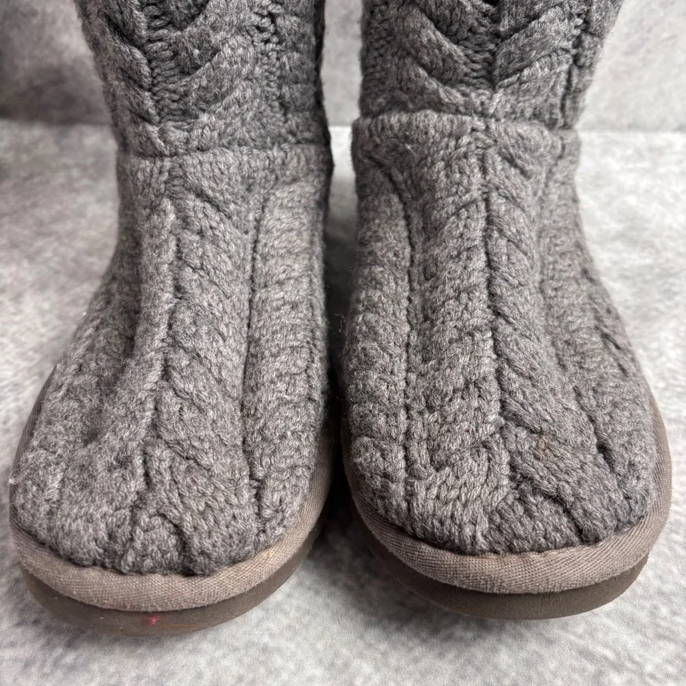 UGG Tularosa Women's‎ Gray Cable Knit Mid-Calf Boots Sheepskin Lined 3177 SIZE 8